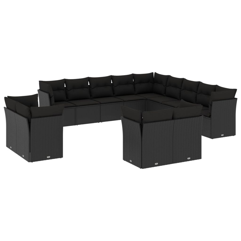 Set Divani da Giardino 13pz con Cuscini Nero in Polyrattan - immagine 2
