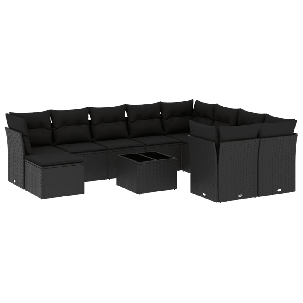Set Divani da Giardino 11 pz con Cuscini in Polyrattan Nero - immagine 2