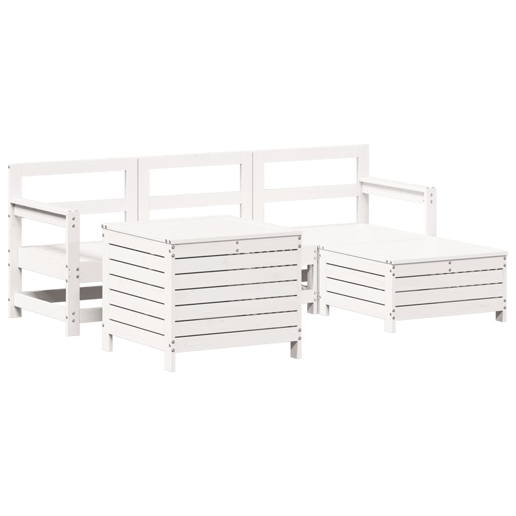Set Salotto da Giardino 5 pz Bianco in Legno Massello di Pino - immagine 2