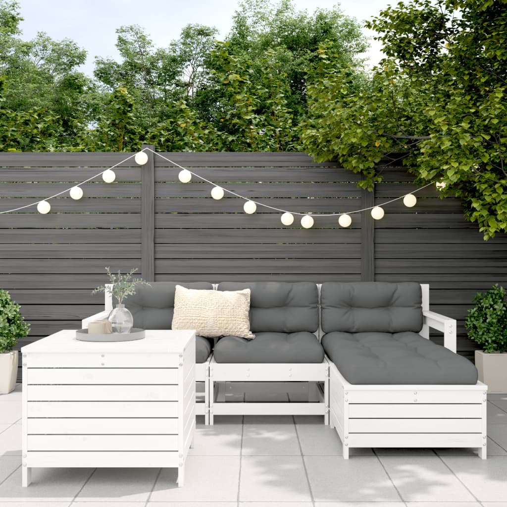 Set Salotto da Giardino 5 pz Bianco in Legno Massello di Pino - immagine 3