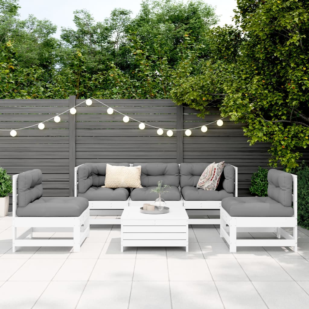 Set Divani da Giardino 6 pz Bianco in Legno Massello di Pino - immagine 3