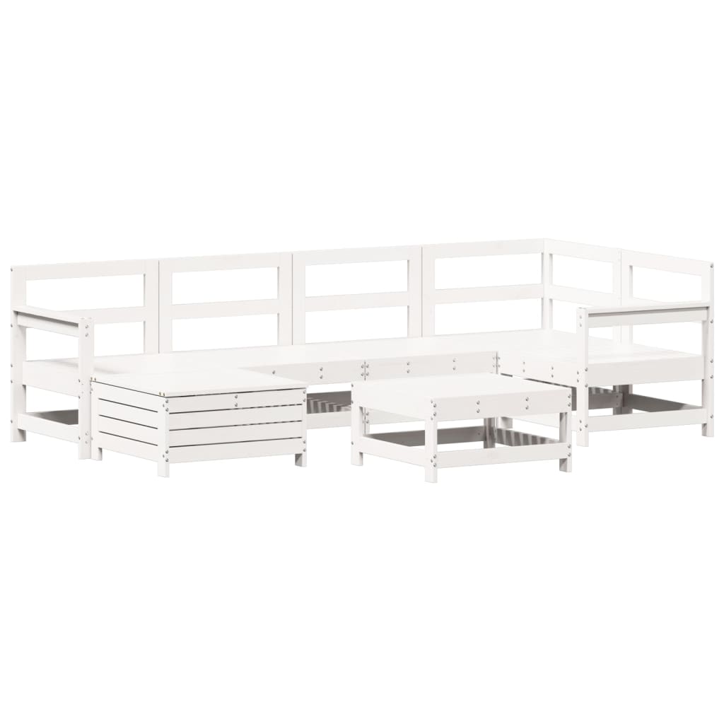 Set Divani da Giardino 7 pz Bianco in Legno Massello di Pino - immagine 2