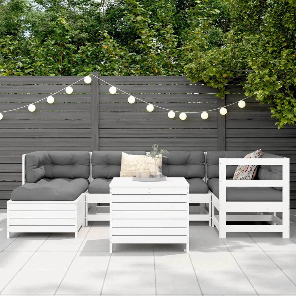 Set Divani da Giardino 7 pz Bianco in Legno Massello di Pino - immagine 3