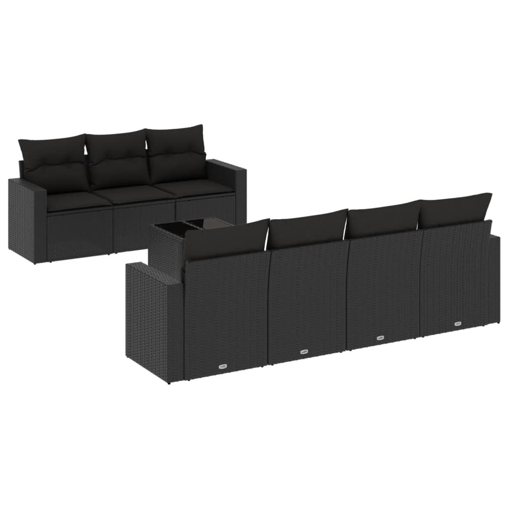 Set Divani da Giardino con Cuscini 8 pz Nero in Polyrattan - immagine 2