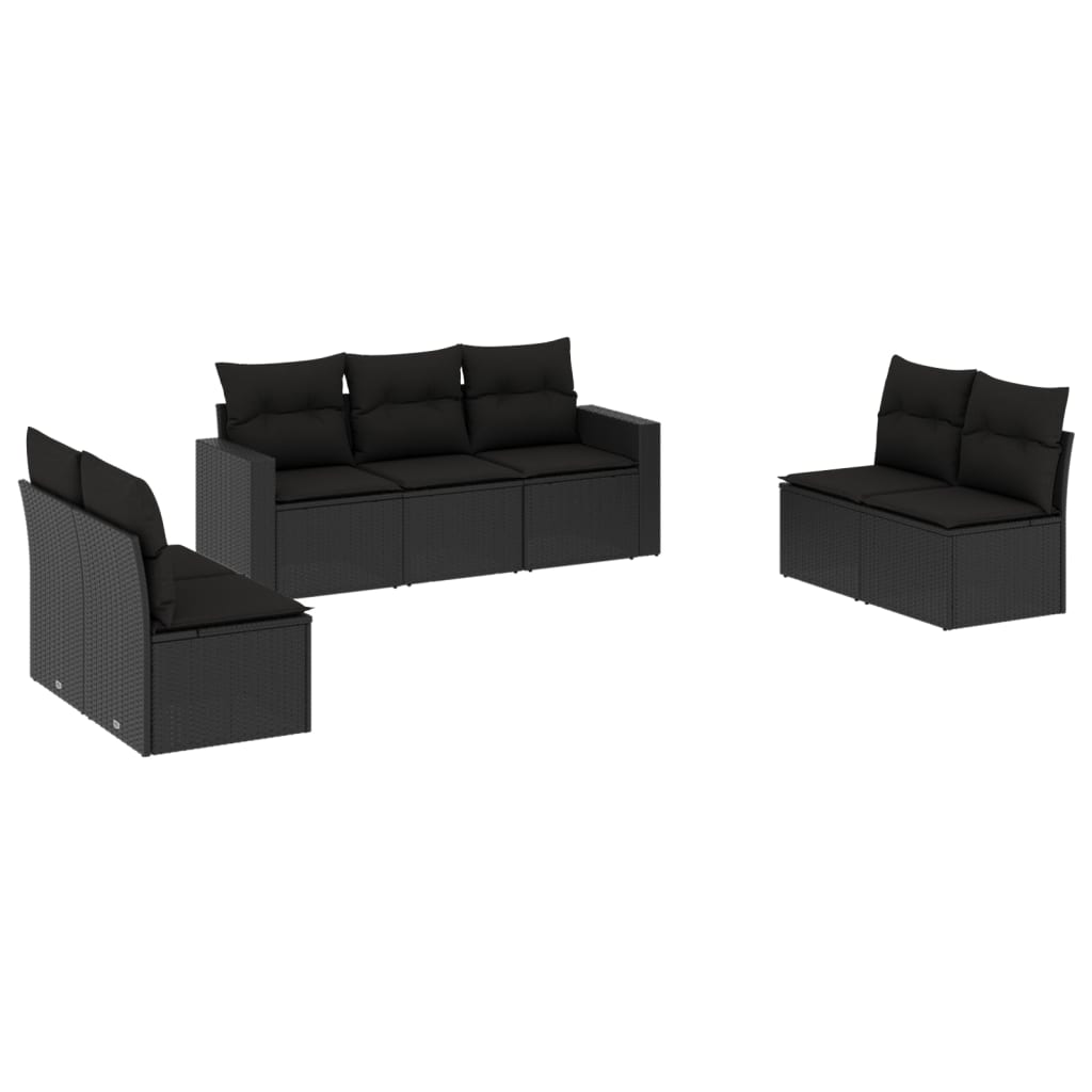 Set Divani da Giardino con Cuscini 7pz Nero Polyrattan - immagine 2