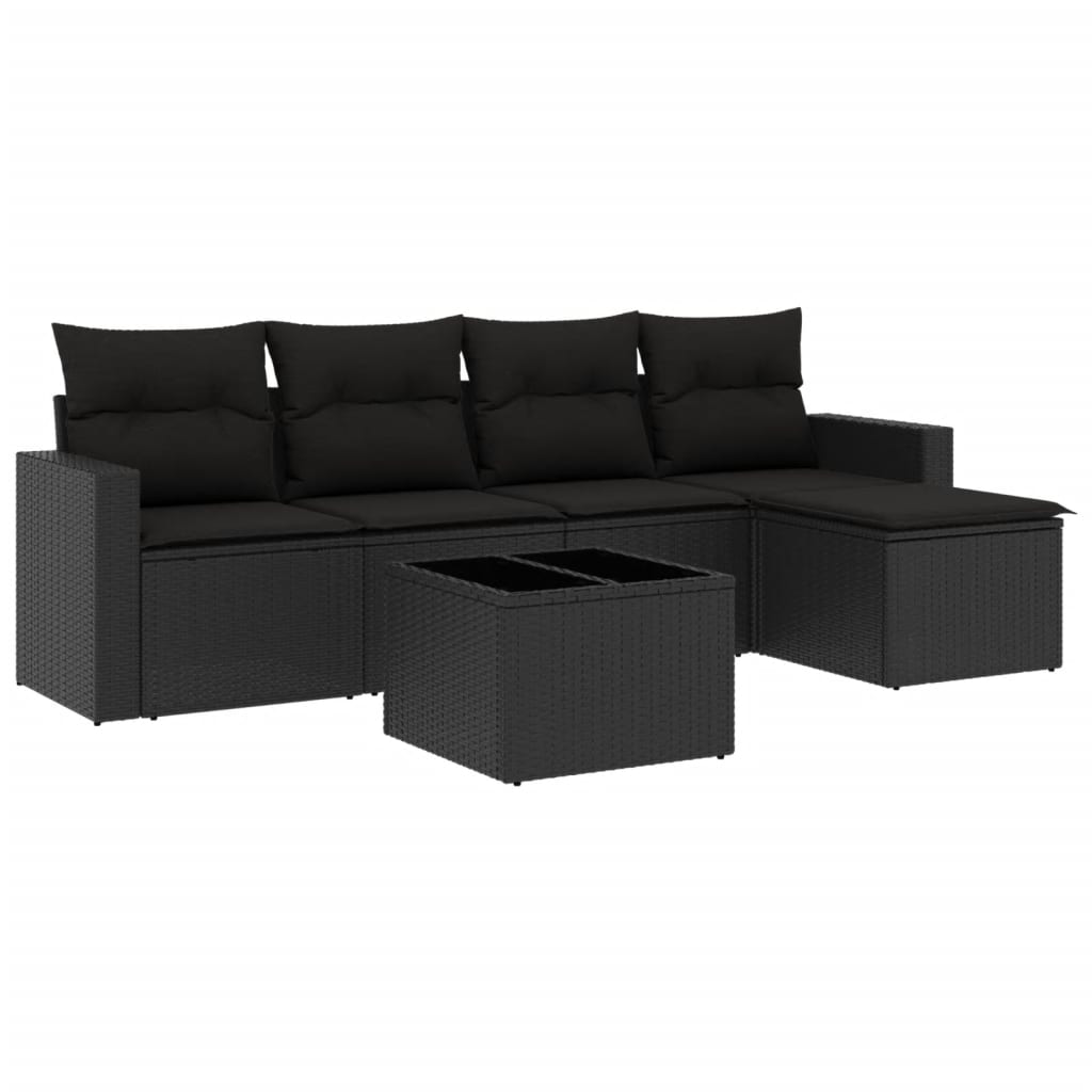 Set Divano da Giardino 6 pz con Cuscini Nero in Polyrattan - immagine 2