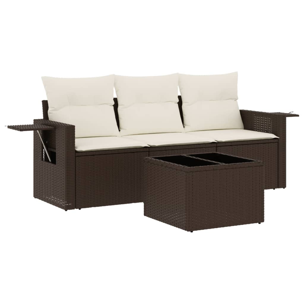 Set Divano da Giardino 4 pz con Cuscini Marrone in Polyrattan - immagine 2