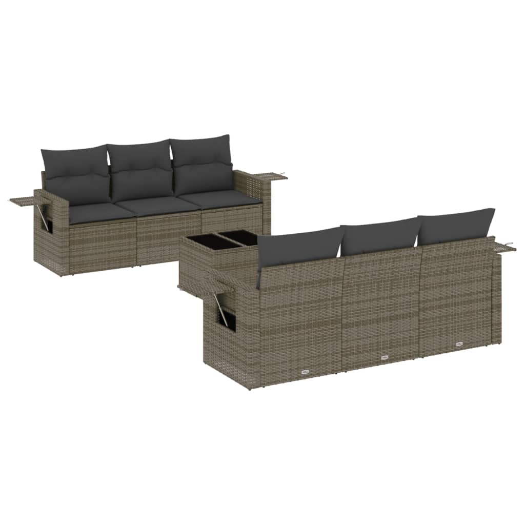 Set Divani da Giardino 7 pz con Cuscini Grigio in Polyrattan - immagine 2