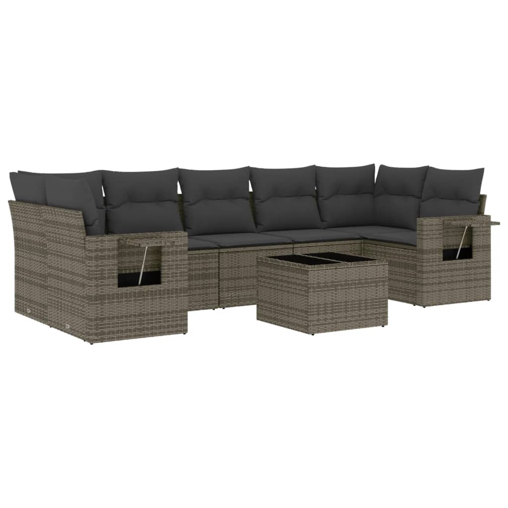 Set Divano da Giardino 8 pz con Cuscini Grigio in Polyrattan - immagine 2