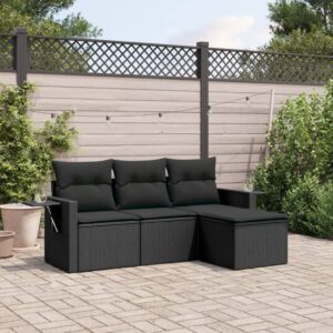 Set Divani da Giardino 4 pz con Cuscini Nero in Polyrattan
