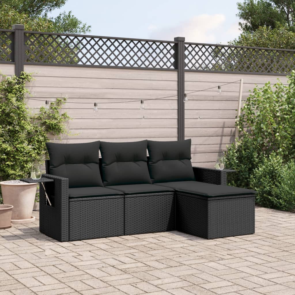 Set Divani da Giardino 4 pz con Cuscini Nero in Polyrattan
