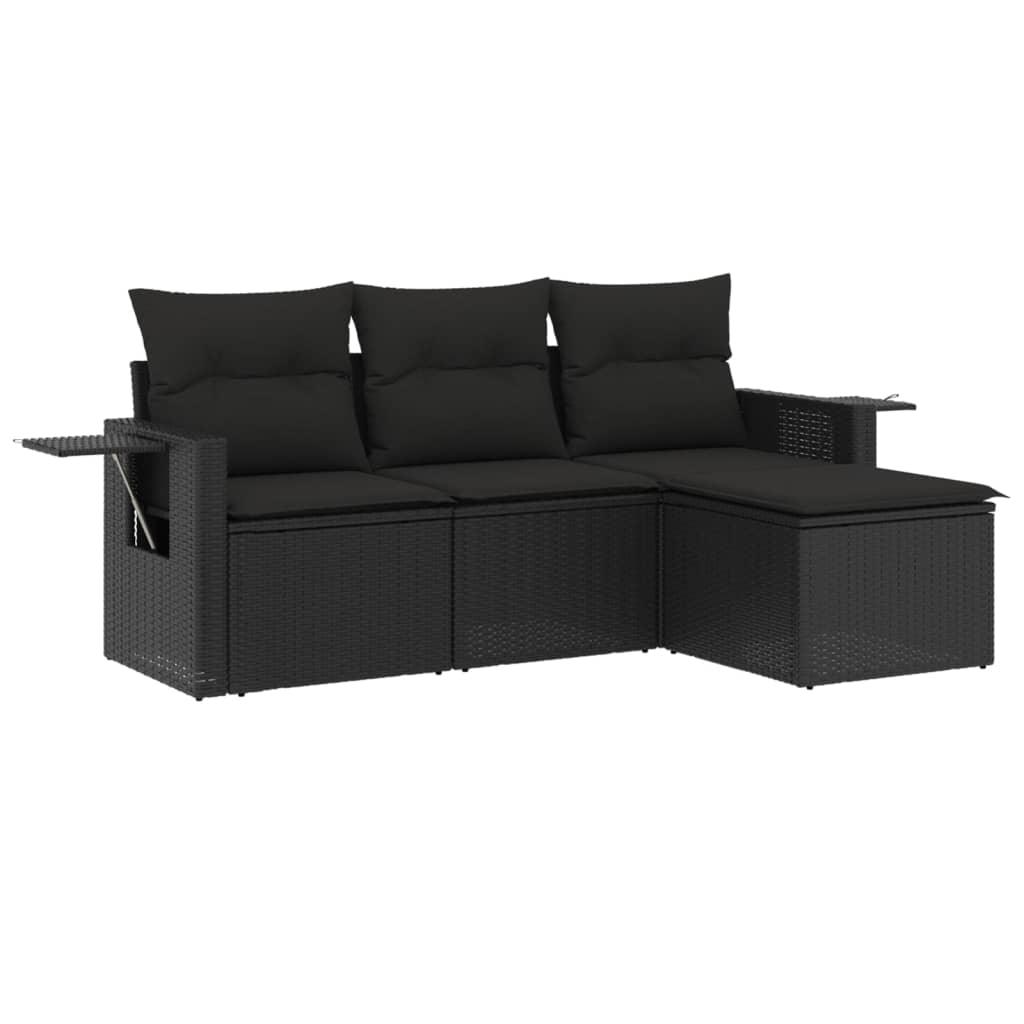Set Divani da Giardino 4 pz con Cuscini Nero in Polyrattan - immagine 2