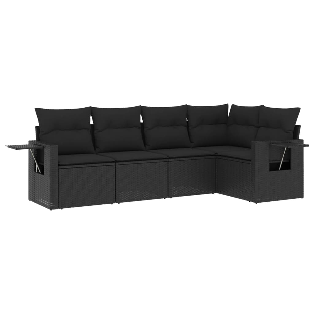 Set Divani da Giardino 5 pz con Cuscini in Polyrattan Nero - immagine 2