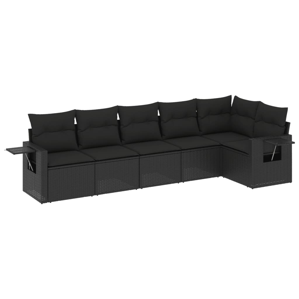 Set Divano da Giardino 6 pz con Cuscini Nero in Polyrattan - immagine 2