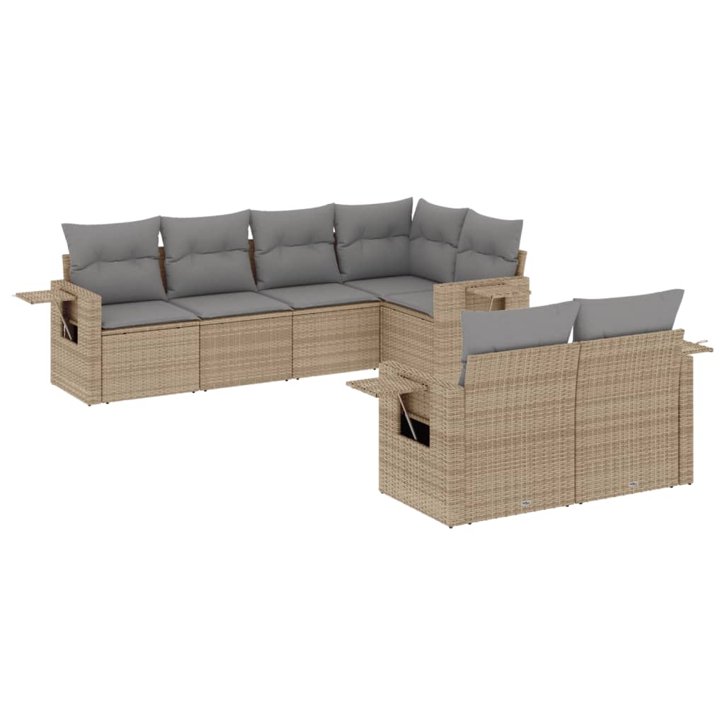 Set Divani da Giardino 7 pz con Cuscini Beige in Polyrattan - immagine 2