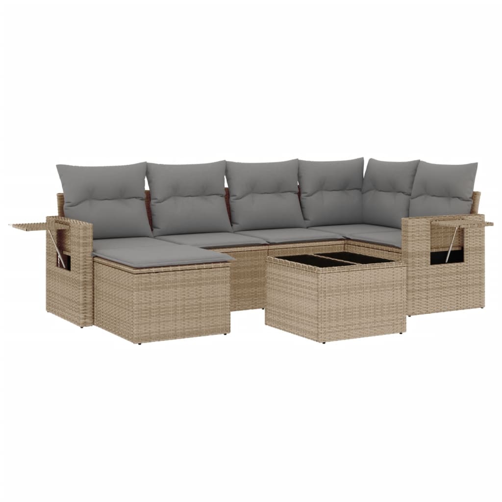 Set Divani da Giardino 7 pz con Cuscini Beige in Polyrattan - immagine 2