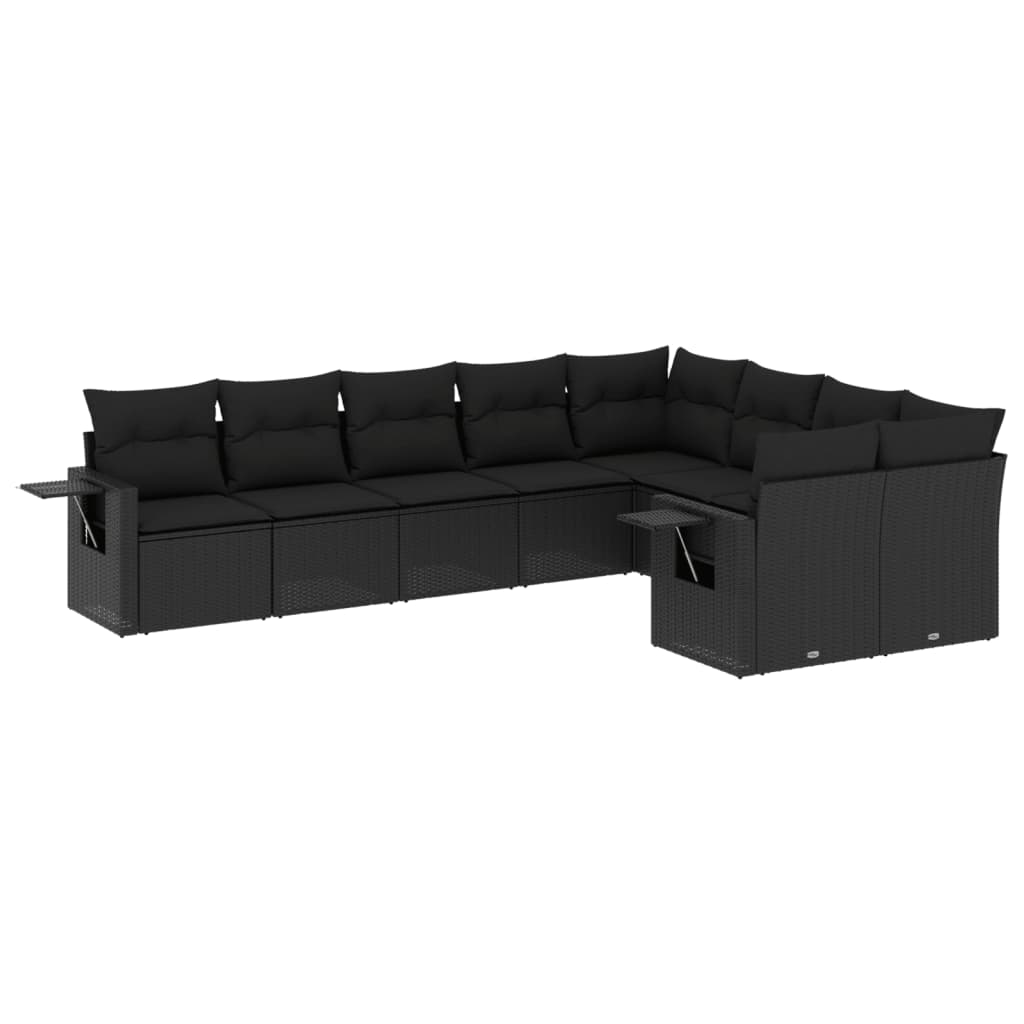 Set Divani da Giardino 9 pz con Cuscini Nero in Polyrattan - immagine 2