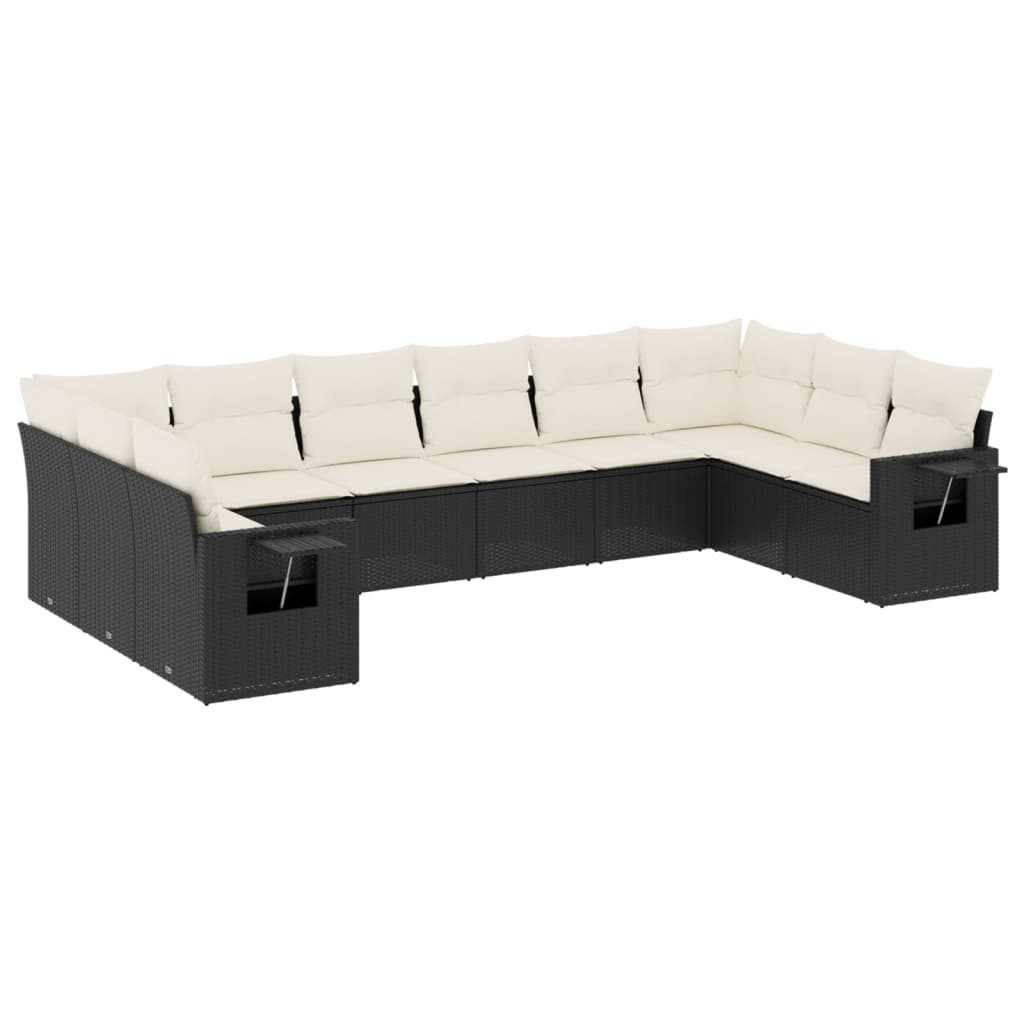 Set Divani da Giardino 10pz con Cuscini in Polyrattan Nero - immagine 2