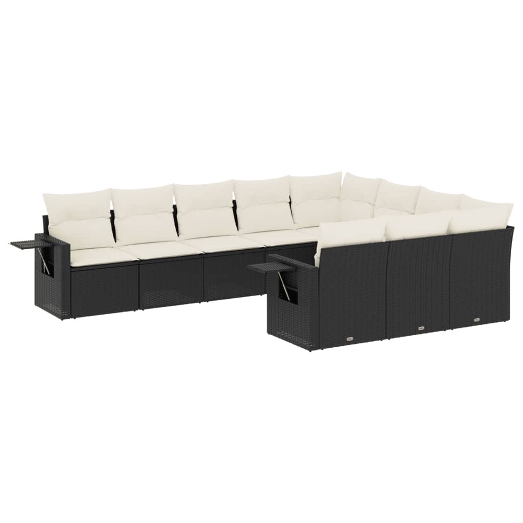 Set Divani da Giardino 10pz con Cuscini in Polyrattan Nero - immagine 2