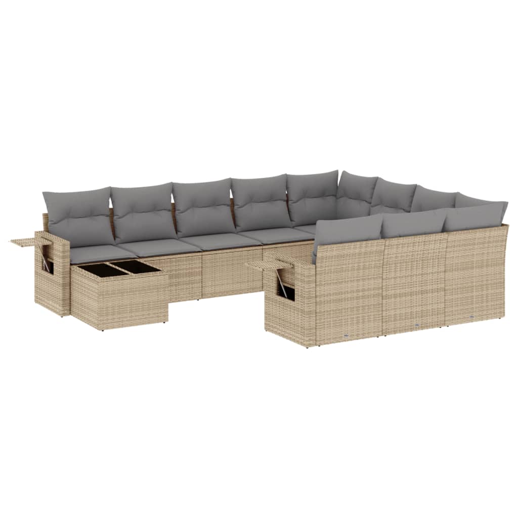 Set Divani da Giardino 11 pz con Cuscini Beige in Polyrattan - immagine 2