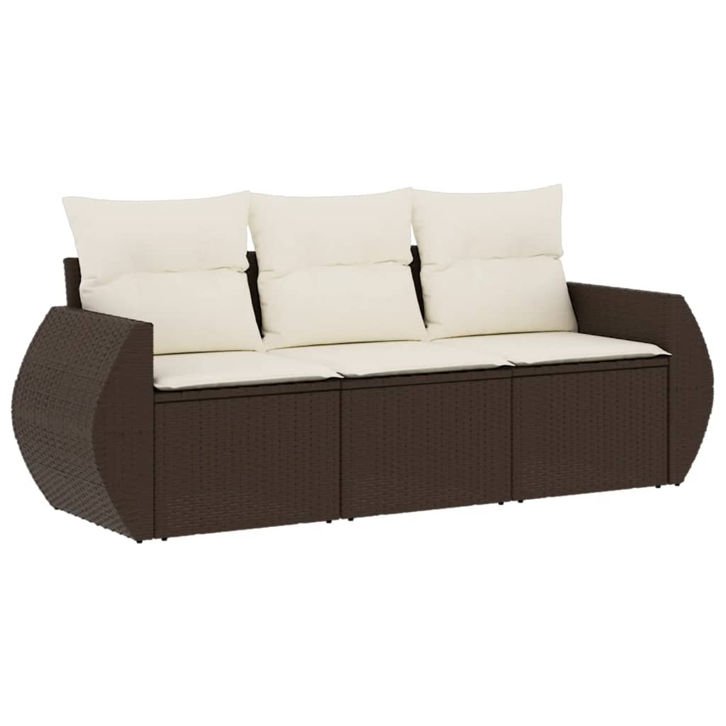 Set Divano da Giardino 3 pz con Cuscini Marrone in Polyrattan - immagine 2