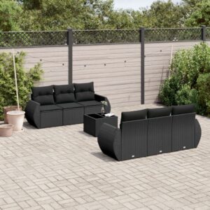 Set Divani da Giardino con Cuscini 7pz Nero Polyrattan