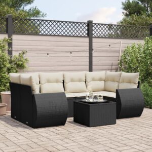Set Divani da Giardino con Cuscini 7pz Nero Polyrattan