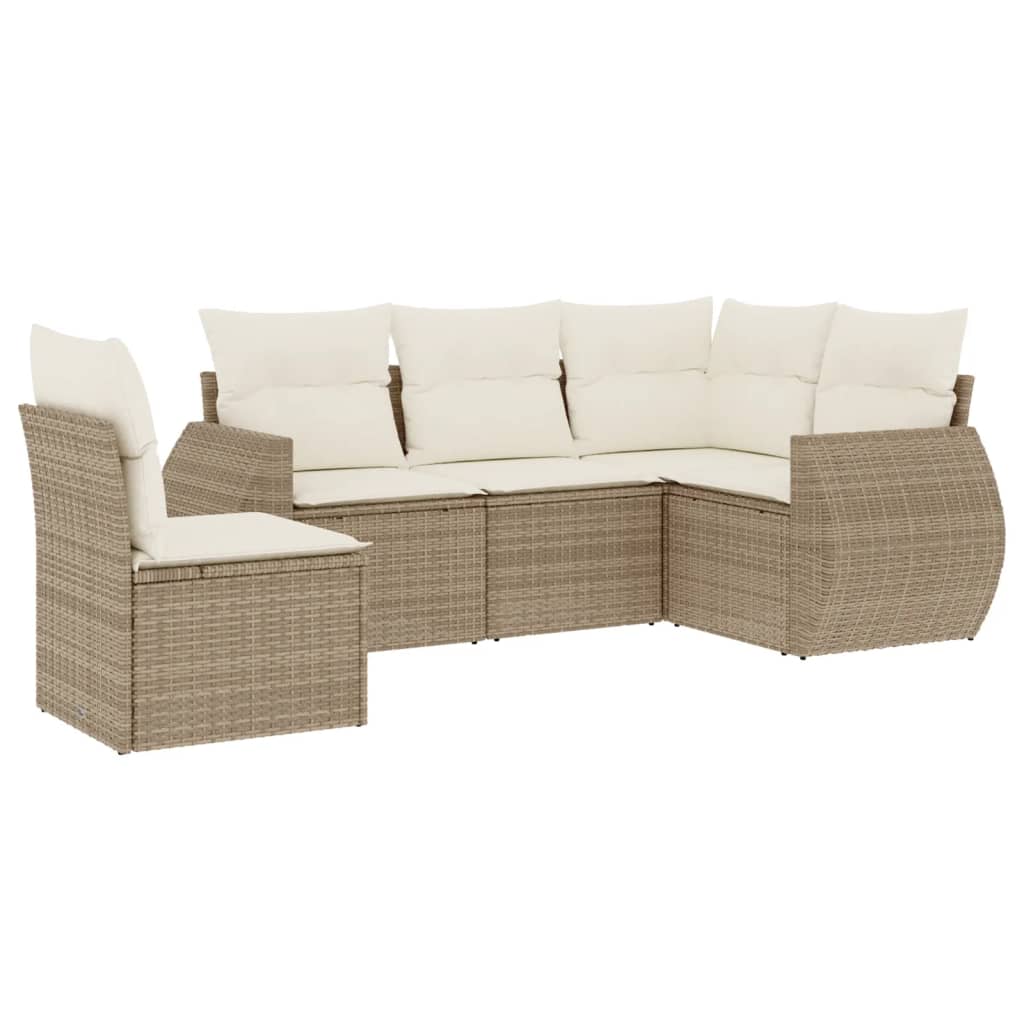Set Divano da Giardino 5 pz con Cuscini Beige in Polyrattan - immagine 2