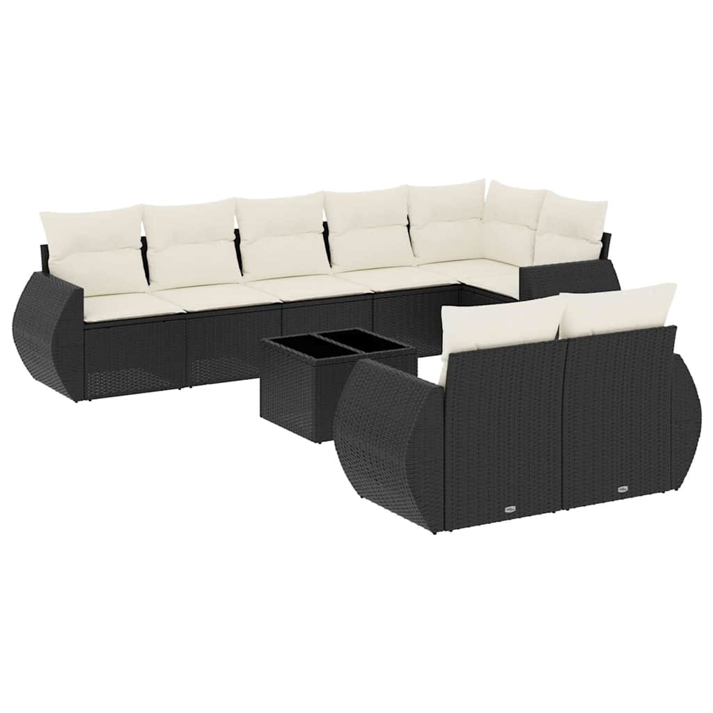 Set Divani da Giardino 9 pz con Cuscini Nero in Polyrattan - immagine 2