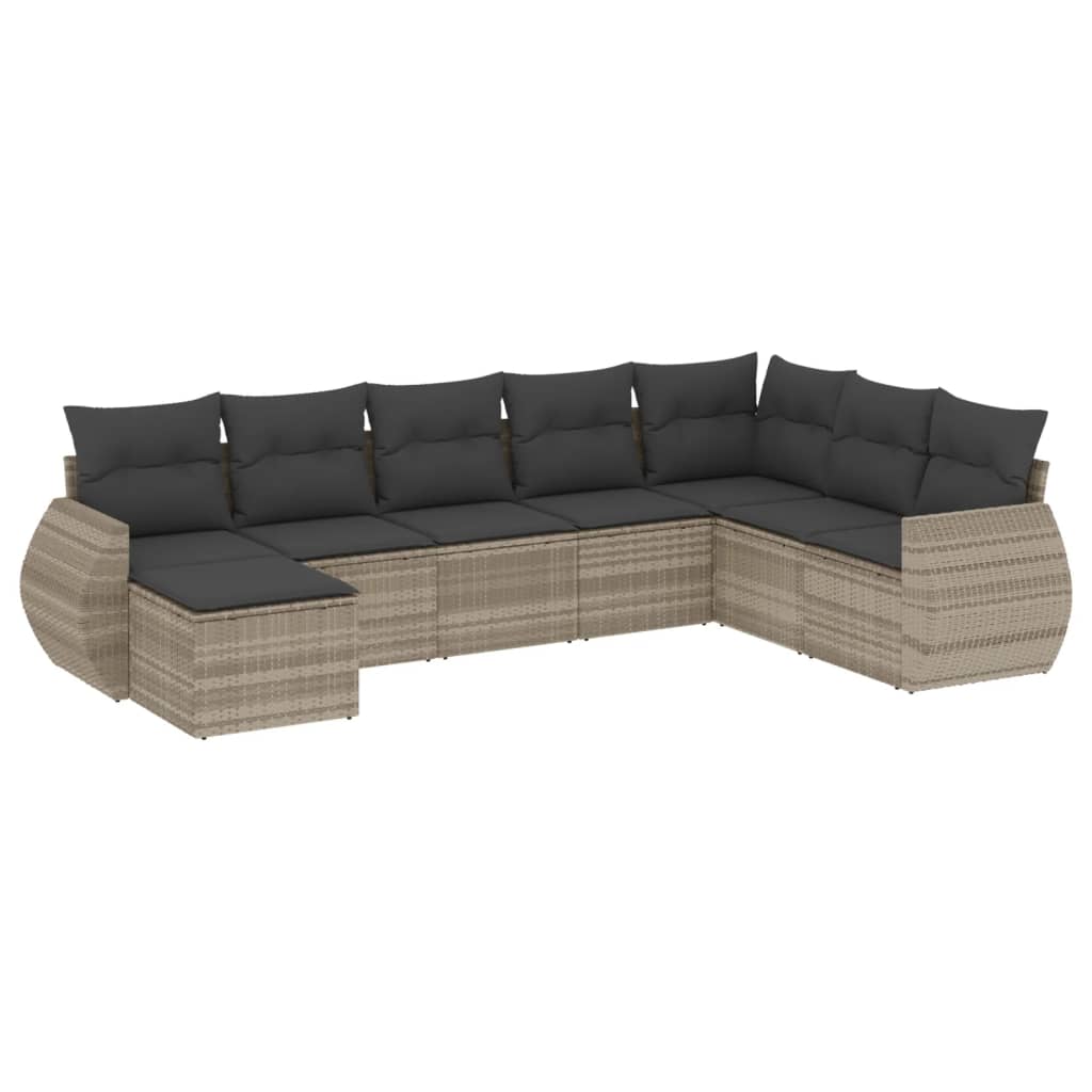 Set Divano da Giardino 8pz con Cuscini Grigio Chiaro Polyrattan - immagine 2
