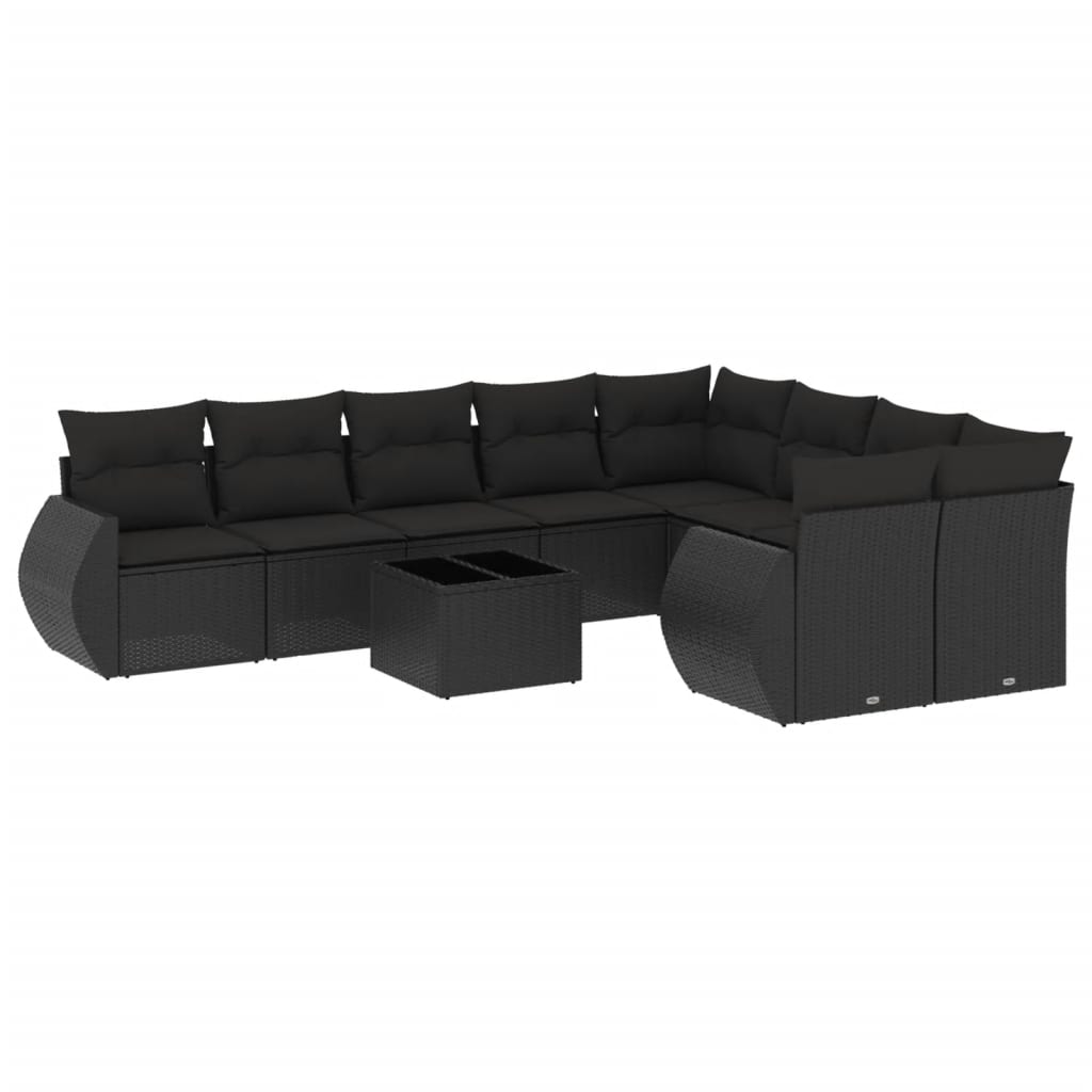 Set Divani da Giardino 10pz con Cuscini in Polyrattan Nero - immagine 2