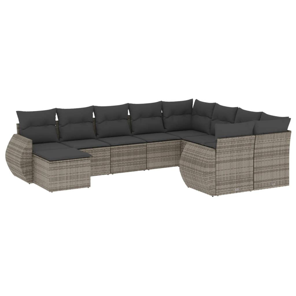 Set Divano da Giardino 10 pz con Cuscini Grigio in Polyrattan - immagine 2