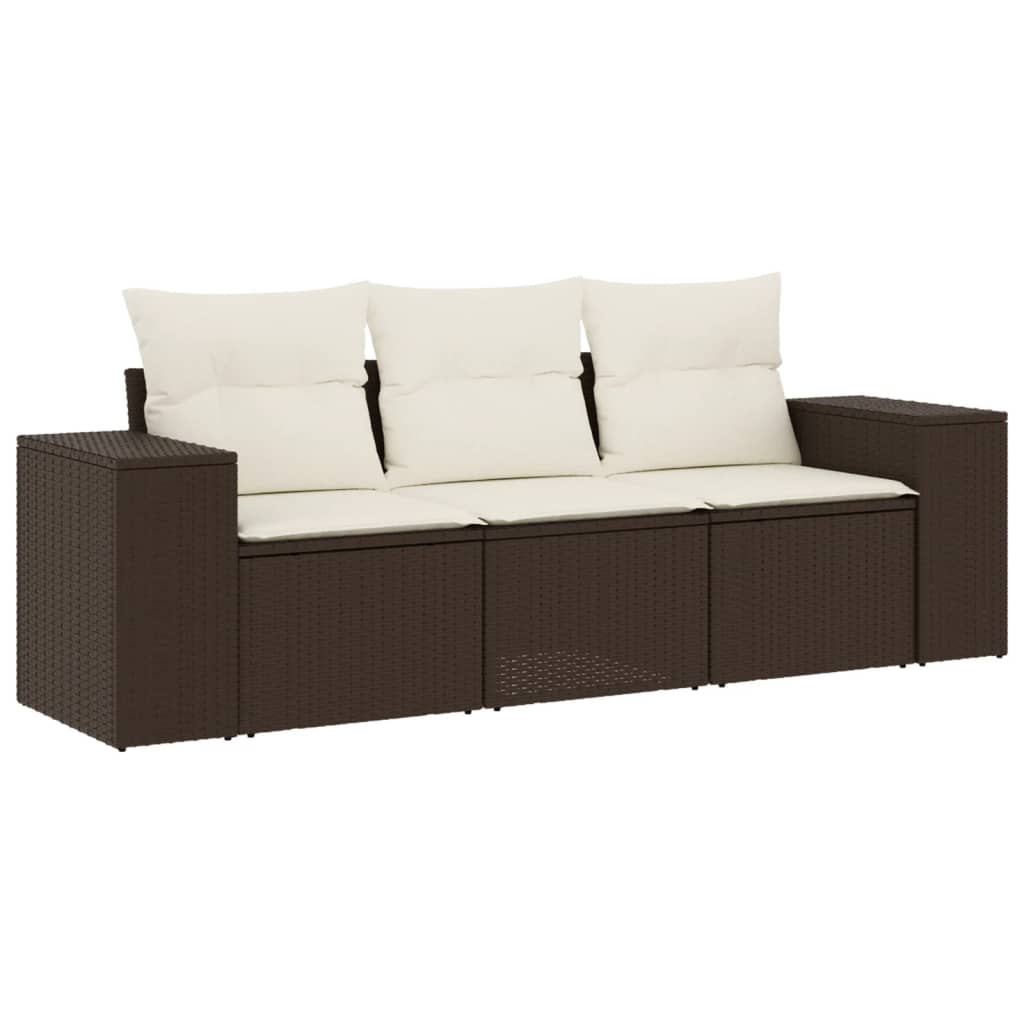 Set Divano da Giardino 3 pz con Cuscini Marrone in Polyrattan - immagine 2
