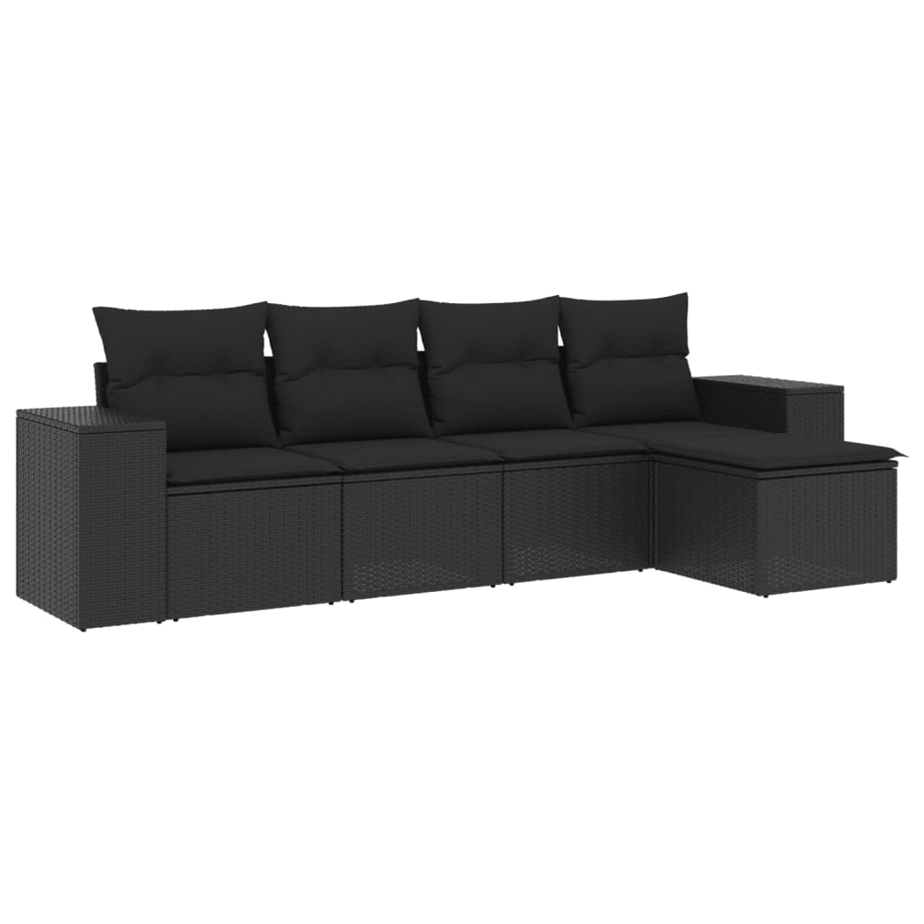Set Divani da Giardino 5 pz con Cuscini in Polyrattan Nero - immagine 2