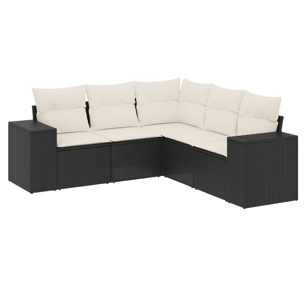 Set Divani da Giardino 5 pz con Cuscini in Polyrattan Nero - immagine 2