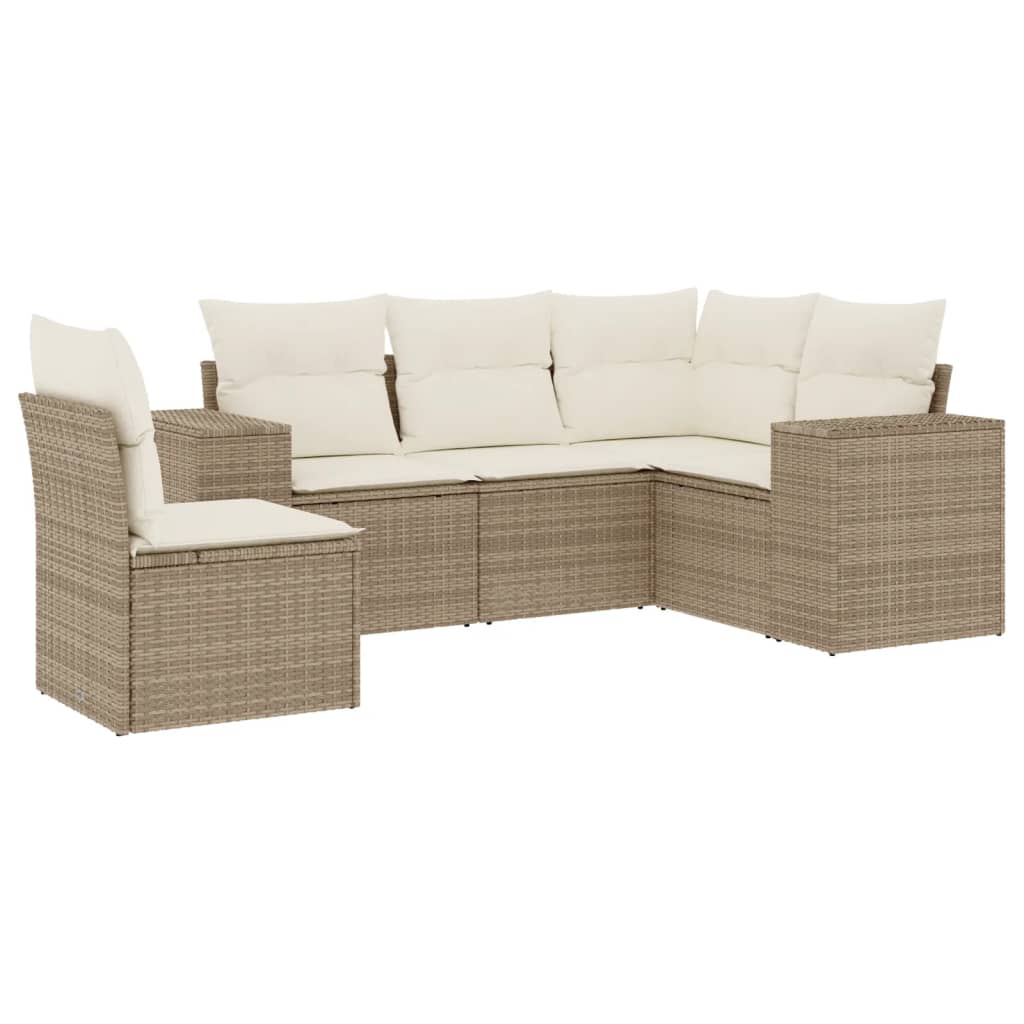 Set Divano da Giardino 5 pz con Cuscini Beige in Polyrattan - immagine 2