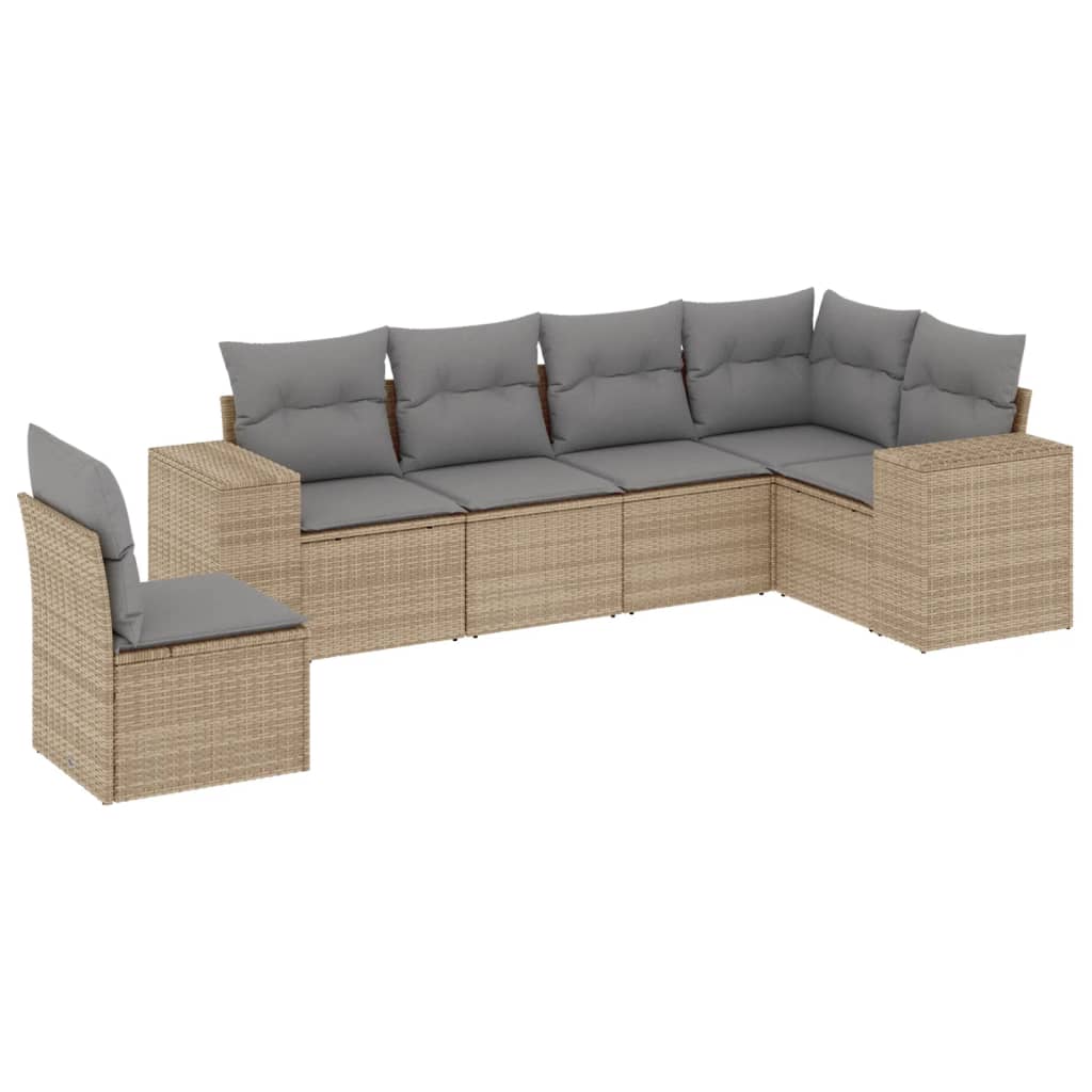 Set Divano da Giardino 6 pz con Cuscini Beige in Polyrattan - immagine 2