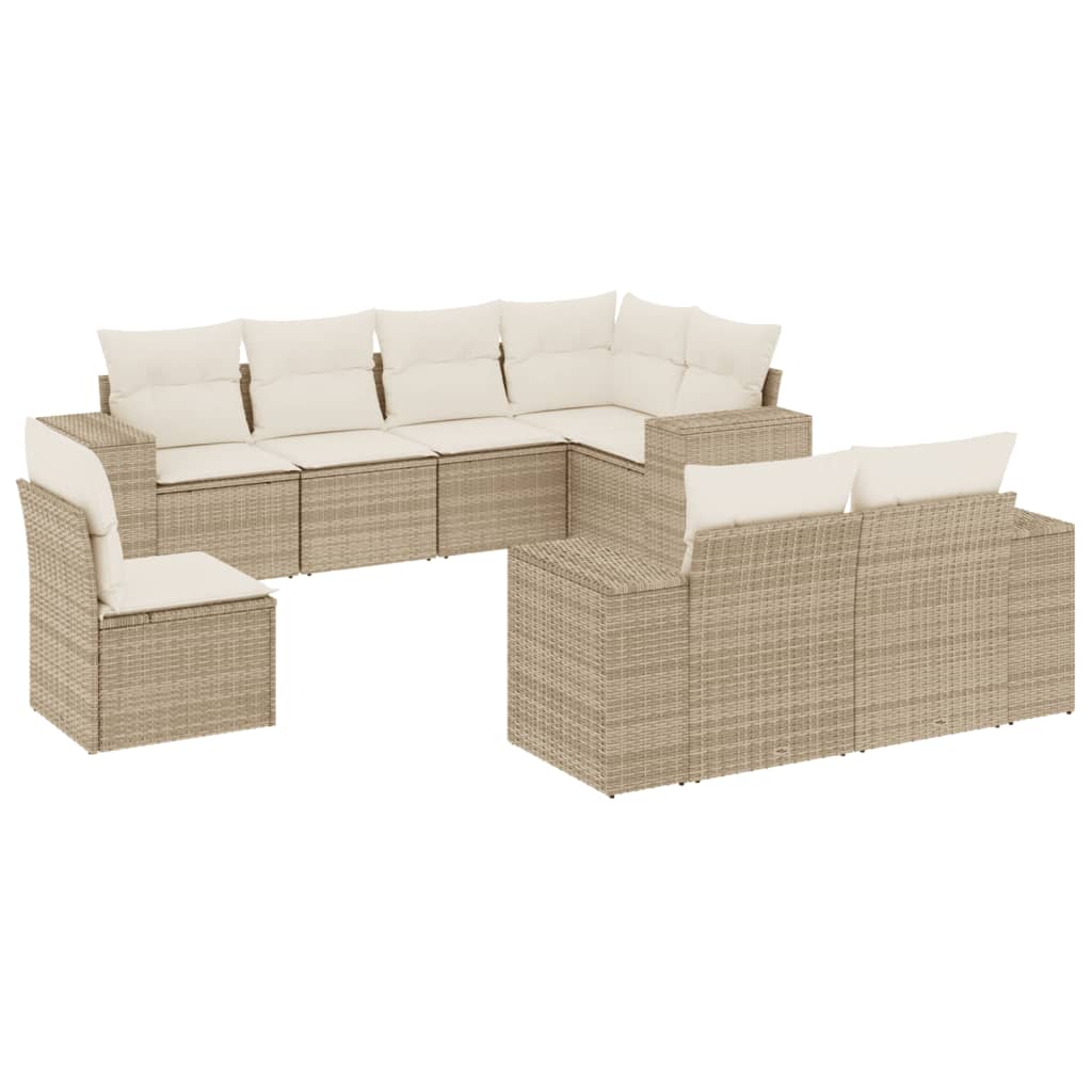 Set Divano da Giardino 8 pz con Cuscini Beige in Polyrattan - immagine 2