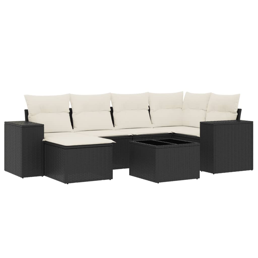 Set Divani da Giardino con Cuscini 7pz Nero Polyrattan - immagine 2