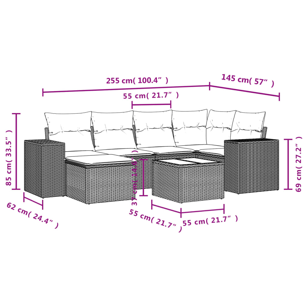 Set Divani da Giardino con Cuscini 7pz Nero Polyrattan - immagine 3