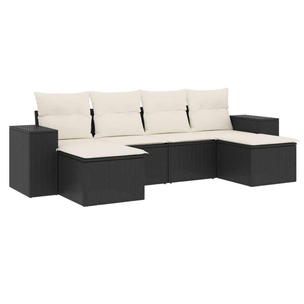 Set Divano da Giardino 6 pz con Cuscini Nero in Polyrattan - immagine 2
