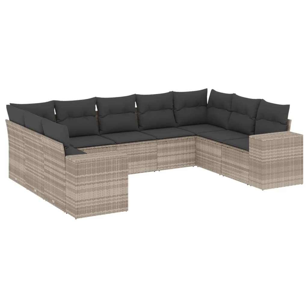 Set Divano da Giardino 9pz con Cuscini Grigio Chiaro Polyrattan - immagine 2