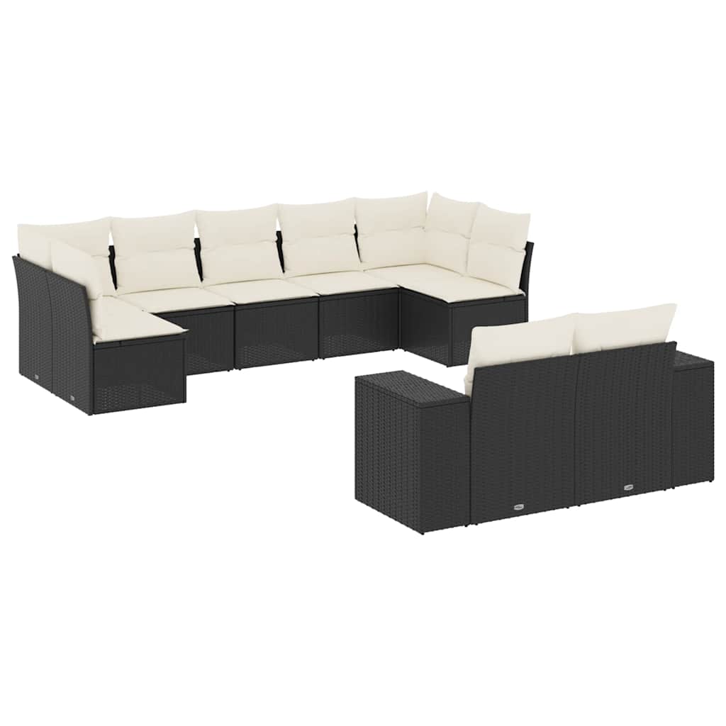 Set Divani da Giardino 9 pz con Cuscini Nero in Polyrattan - immagine 2