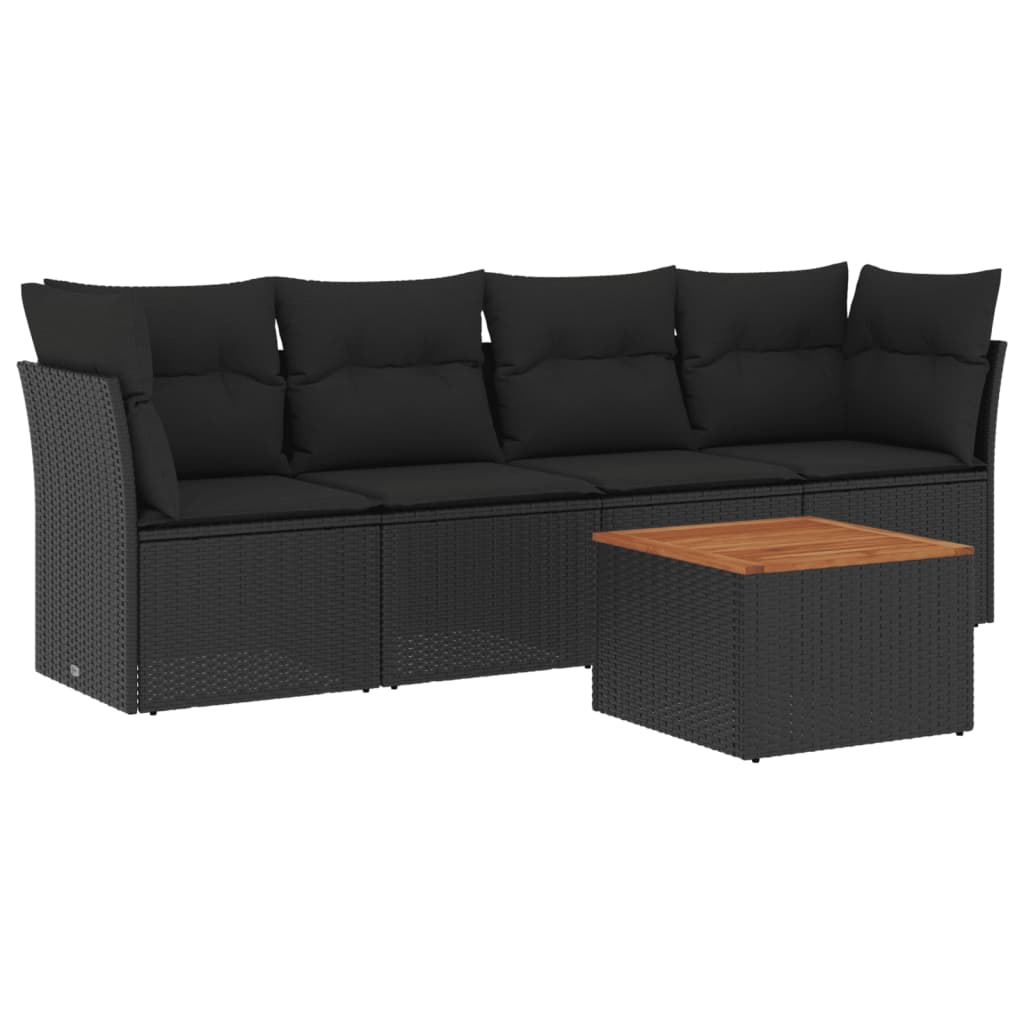 Set Divani da Giardino 5 pz con Cuscini in Polyrattan Nero - immagine 2