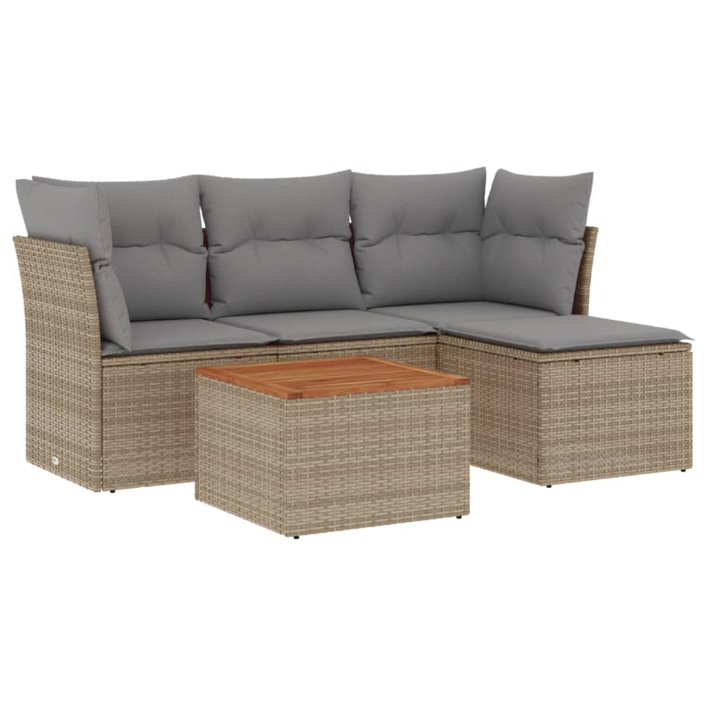 Set Divano da Giardino 5 pz con Cuscini Beige Misto Polyrattan - immagine 2
