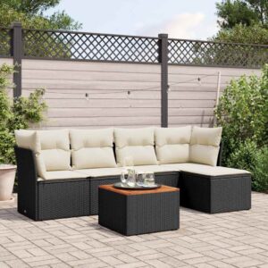 Set Divano da Giardino 6 pz con Cuscini Nero in Polyrattan
