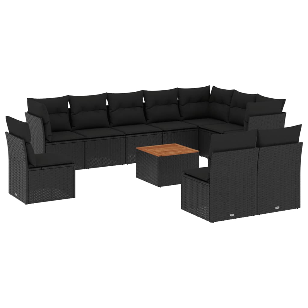 Set Divani da Giardino 11 pz con Cuscini in Polyrattan Nero - immagine 2