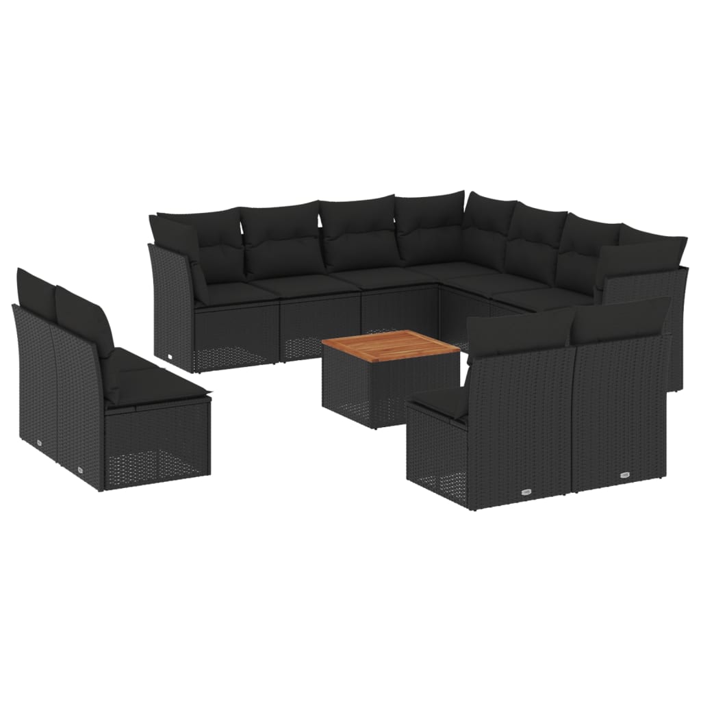 Set Divani da Giardino 12 pz con Cuscini Nero in Polyrattan - immagine 2