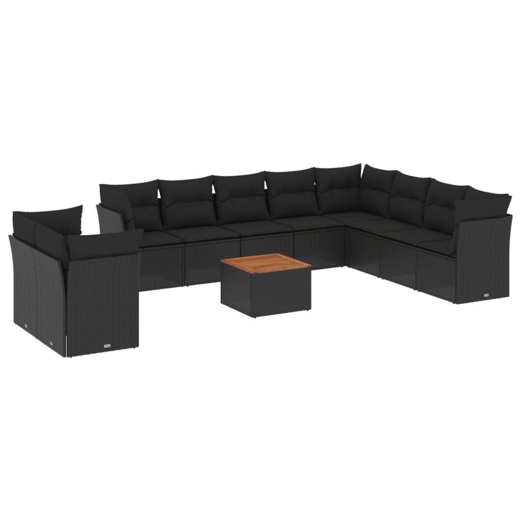 Set Divani da Giardino 11 pz con Cuscini in Polyrattan Nero - immagine 2