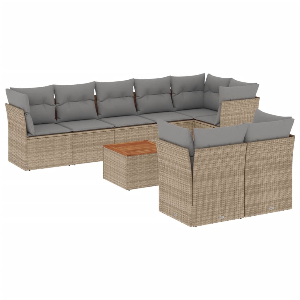 Set Divano da Giardino 9 pz con Cuscini Grigio in Polyrattan - immagine 2